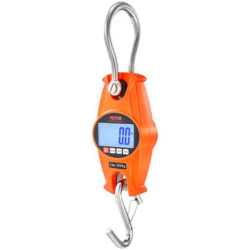 VEVOR Digital Crane Scale, 660 lbs/300 kg, Industrial Heavy Duty Hanging Scale with Cast Aluminum Case & LCD Screen, Handheld Mini Crane with Hooks for Farm, Hunting, Fishing, Outdoor, Garage (Orange)
