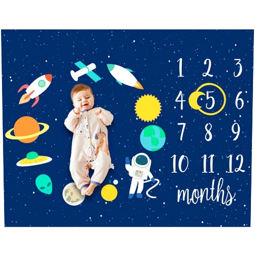 DCOOLGO Baby Monthly Milestone Blanket Star Astronaut Boy Blanket Newborn Swaddle Blanket Newborn Party Favors Photography Backdrop Props Dark Blanket Party Supplies 40 * 50IN