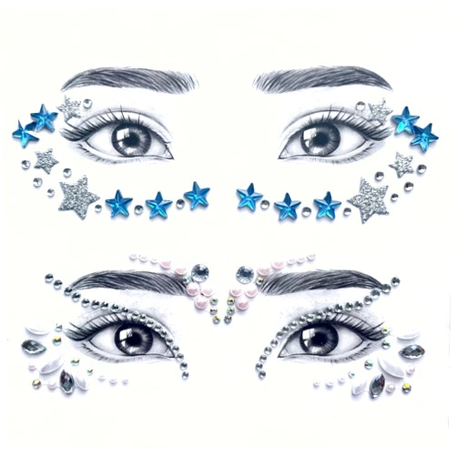 Rebel Tattoos Self-Adhesive Eye Pearls and Face Gems Jewels for Rave Party Festival Makeup, Reusable Multicolor Acrylic Crystal Temporary Tattoo Stickers, Mermaid Face Jewel Eye Stones (Azure Shine)
