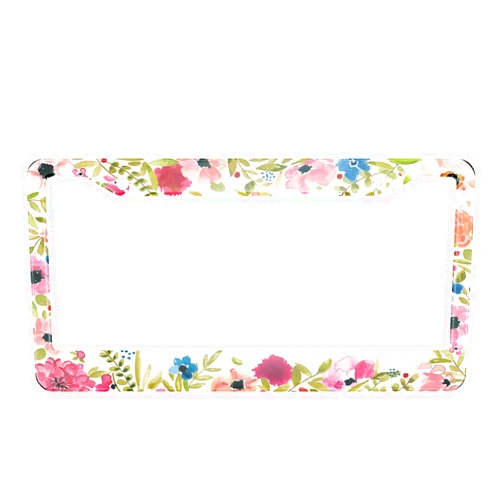 HOSNYE Watercolor Floral License Plate Frame Hand Painted Flower Metal License Plate Cover Front Plates Frames Car Tag Frame for Women Men US Vehicles Standard