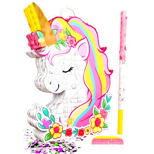 LAKINGO Unicorn Piñata for Birthday Party Girl, Princess Party Piñata with Wood Stick, Blindfold & Confetti, Rainbow Unicorn Birthday Decoration (15.6