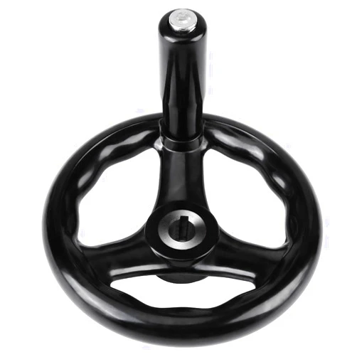 Atyhao Plastic 12 * 125mm Black Round 3 Spoke Hand Wheel with Revolving Handle for Lathe Milling Machine
