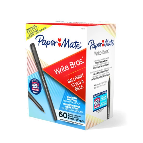Paper Mate Ballpoint Pens Write Bros. Black Ink Pens Medium Point (1.0mm) 60 Count