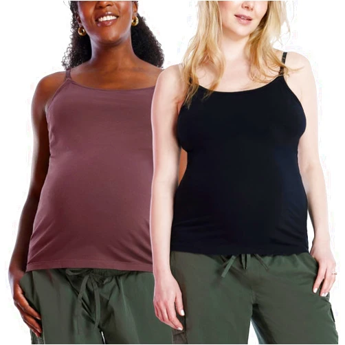 Motherhood Maternity Women's Clip Down Nursing Tank Top Cami with Adjustable Straps for Breastfeeding-2 Pack