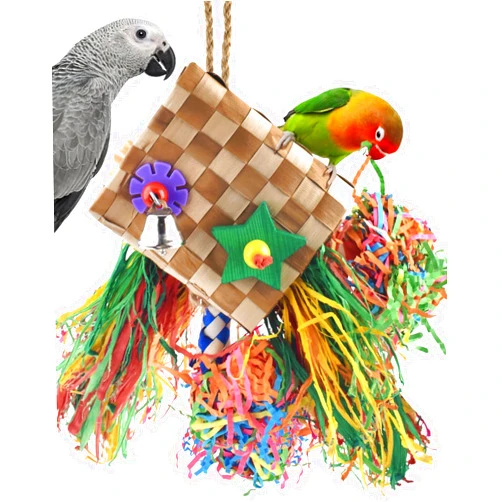 Bissap Bird Chew Toys, Parrot Foraging Shredder Natural Palm Frond Hanging Cage Toy for Conure Lovebird Budgie Cockatiel African Gray Cockatoos Amazon and Similar Sized Pet Birds - Flat Square