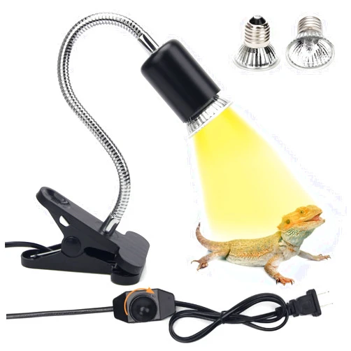 Catcan 50W Reptile Heat Lamps, UVA UVB Reptile Light with 2 Heat Bulbs, 360°Rotatable Clips Adjustable Switch Heat Lamp for Turtle Lizard Snake Aquarium Amphibian Yellow Light