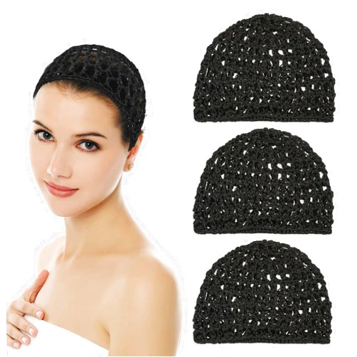 ZEYIYER 3PCS Crochet Hair Net, Hair Nets for Sleeping Net Hair Wrap, Soft Reusable Mesh Hair Net for Women, Thick Short Snoods Cover Hairnet for Sleeping (Black)