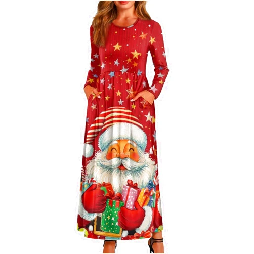 Tongluoye Long Sleeve Dress for Women Maxi Dresses Empire Waist with Pockets A-Line Flowy Party Dress