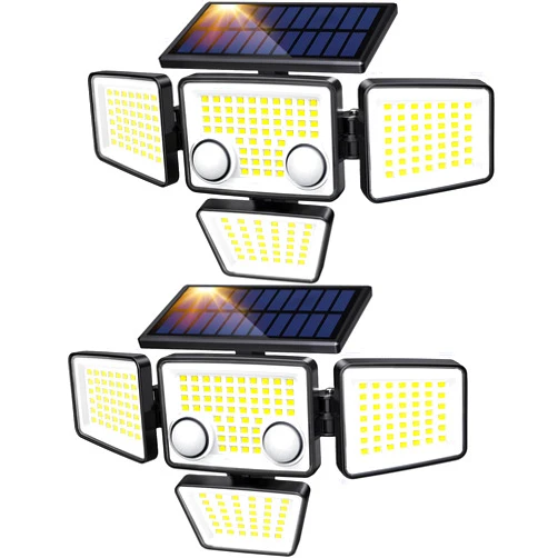 LYWALT Solar Outdoor Lights - 3000LM 188 LED Motion Sensor Outdoor Lights, 4 Heads IP65 Waterproof Powered Security Flood Lights, 270°Wide Lighting Angle Wall Light with Sensors for Backyard Yard