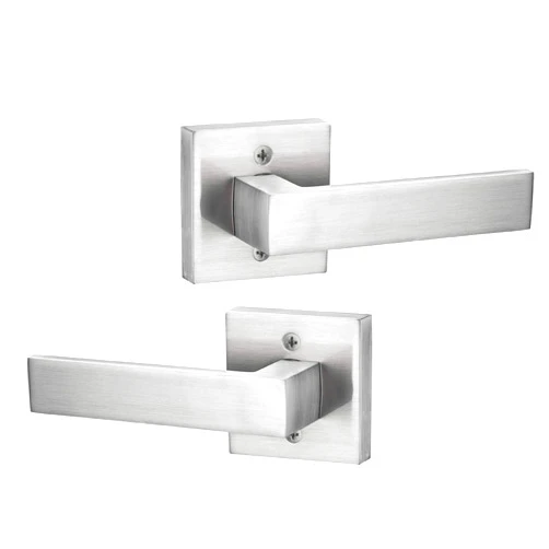 Berlin Modisch Contemporary Square Dummy Lever Door Handle Pack of 2 Non-Turning Single Side Pull Only Lever Set [for Closet or French Doors] Heavy Duty - Satin Nickel Finish