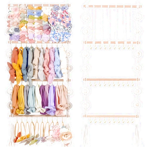 VISATOR Headband Holder Bows Organizer For Girls Hair Bows Holder Baby Headband Hair Accessories Organizer For Baby Girls Bow Hanger Storage For Girls Hair Bows For Toddler Girls Room Wall Decor (White)