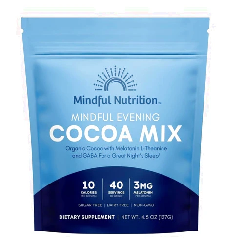 Mindful Nutrition Mindful Evening Sugar Free Cocoa Mix Natural Sleep Aid, 40 Servings, Melatonin 3mg, L-Theanine, GABA Supplements, Natural Calm Sleep Support Stress Relief Calm Sleepy Cocoa Nighttime Hot Chocolate