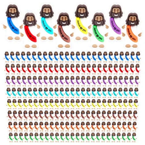 YuDanae Brown Mini Jesus Figures Rubber Jesus Figurines Toys in Bulk Religious Party Favors Sunday School Craft Baptism Gifts for Easter Egg Stuffers (Multicolor, 200pcs)
