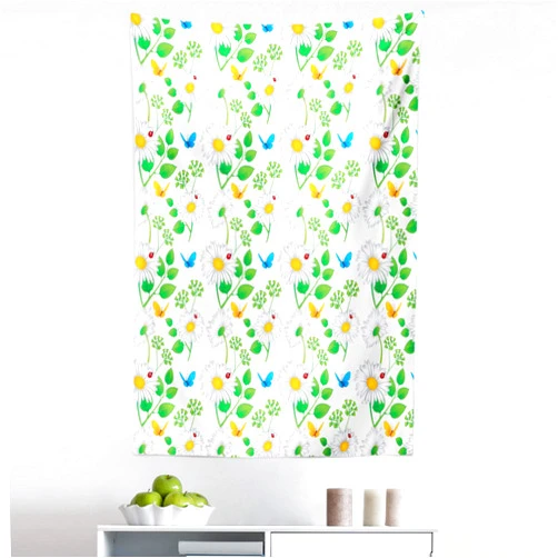 Ambesonne Ladybugs Tapestry, Macro Chamomiles and Ladybugs Illustration Playful Magic Spirits of the Nature, Fabric Wall Hanging Decor for Bedroom Living Room Dorm, 30