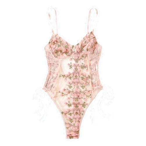 Lilosy Women Sexy Lace Up Floral Embroidered Teddy Lingerie Bodysuit Top Mesh Sheer One Piece