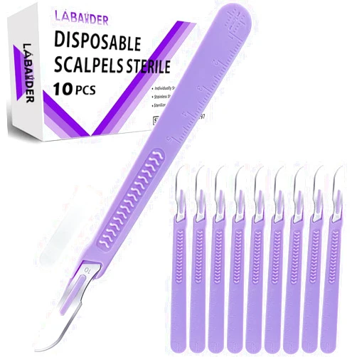 LabAider Scalpel Blades #10 Dispoable Steriled Surgical Knife for Biology Anatomy, Dermaplaining, Podiatry, Practicing Cutting, Medical Student, Sculpting, Repairing, Crafts