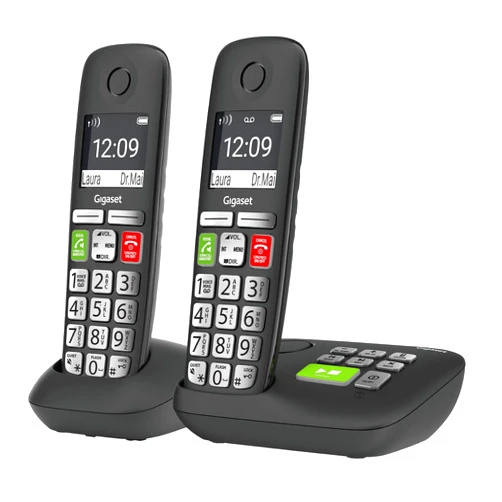 Gigaset E295A Duo – Two Big Button Phones Cordless – Made in Germany – Big 2” Display – Extra Large Keys and Easy Usability – Call-Blocker – Phonebook with 100 Contacts, Black