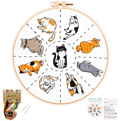 Louise Maelys Cats Embroidery Kits for Beginners with Cute Animals Pattern,Adults Starter Cross Stitch Kit DIY Needlepoint