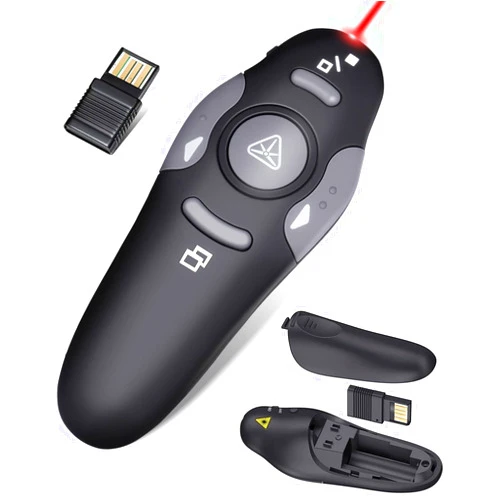 CLIKBUTM Wireless Presentation Clicker for PowerPoint Presentations, USB Dongle Presenter Remote with Laser Pointer Slide Clickers for Mac/Windows/Linux, Computer/Laptop, Google Slide/PPT/Keynote
