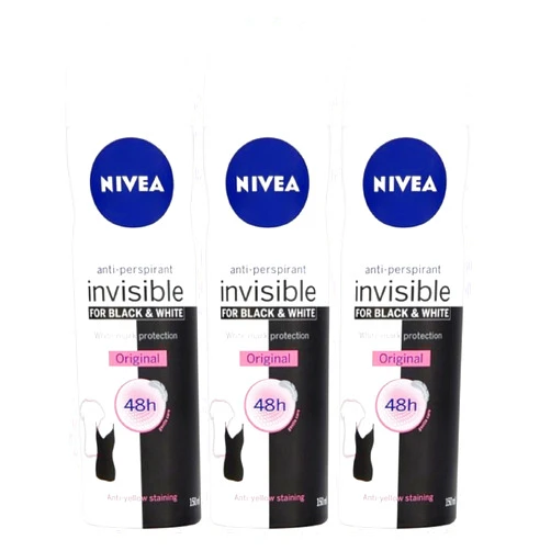 Nivea for Women Anti Perpirant Spray Invisible for Black & White 48h 150 Ml (Pack of 3)