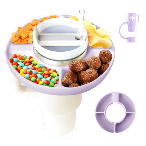 ZONYEE Snack Bowl for Stanley 30oz Tumbler with Handle, Silicone Reusable Snack Tray Snack Ring for Stanley Cup Accessories, Suitable for Car Cup Holder, Cinema or Outdoor, Orchid
