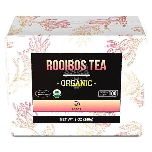 Soeos Rooibos Tea, Rooibos Tea Organic, Rooibos Tea Bags (100 Count), Naturally Sweet Herbal Tea, Caffeine Free, USDA Organic, Red Rooibos Tea Farmed in South Africa 9oz (250g),100 Count (Pack of 1)