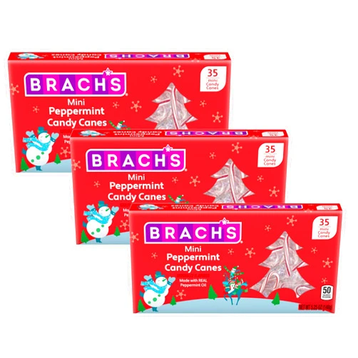 Brach's Bob's Mini Peppermint Candy Canes, 35ct - Individually Wrapped Holiday Classic, Perfect for Baking, Decorating, and Sharing (Pack of 3)