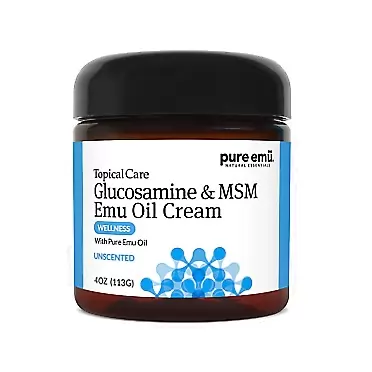 Pure Emu Glucosamine & MSM Emu Oil Cream| Topical Cream Infused with Pure, Fully Refined Emu Oil | Unscented, Gentle Moisturizer, 4 oz (7773)