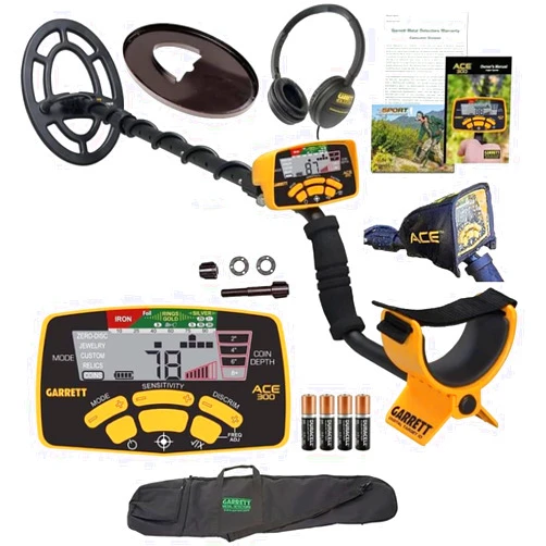 Garrett Metal Detectors Garrett ACE 300 Metal Detector with Waterproof Search Coil and Carry Bag Plus Free Accessories