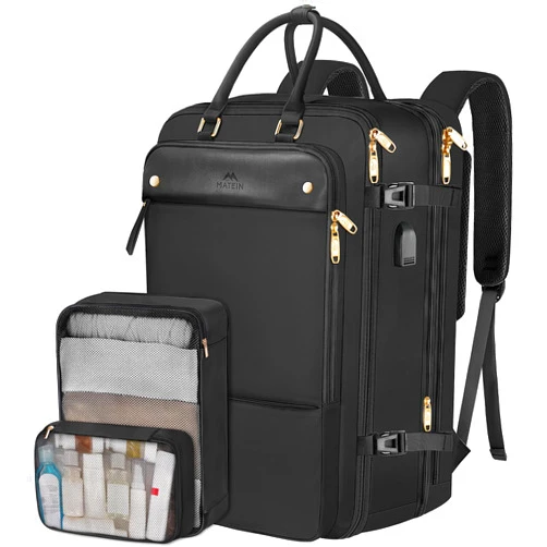 MATEIN Carry on Backpack for Women, 17 Inch Travel Laptop Backpack with USB Charging Port & Shoes Compartment, 52L Extra Large TSA Approved Expandable Travel Backpack for College Business Work, Black