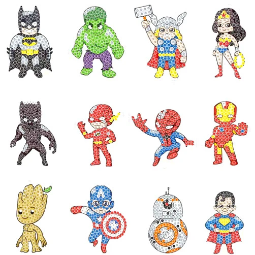 GemZono 5D Hero Sticker Kit - 12 Pieces, DIY Creative Mosaic diamond Sticker Craft Digital Kit for Arts & Crafts Adult Beginners