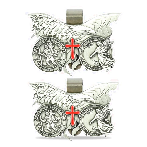 BeTime 2 Pcs Guardian Angel Visor Clip: St Christopher Medal for Car | 16 Year Old Birthday Gifts for New Car Drivers, A Great Reminder to Drive The Speed Limit