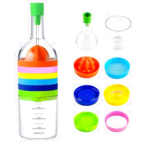 IJIA Kitchen Tool Bottle 8 in 1 Kitchen Tool Set - Funnel, Juicer Lemon squeezer, Spice grater, Egg masher, Cheese grater, Egg seperator, Measuring cup, Can opener