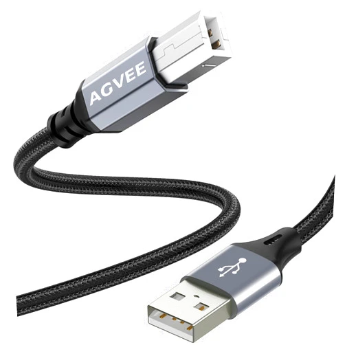 AGVEE [2 Pack 6.6ft USB Printer Cable, A to B MIDI Cable Cord, Braided Stable Data for HP Canon Epson Brother Printer, Piano, Midi Controller, Midi Keyboard, Audio Interface Recording, Dark Gray