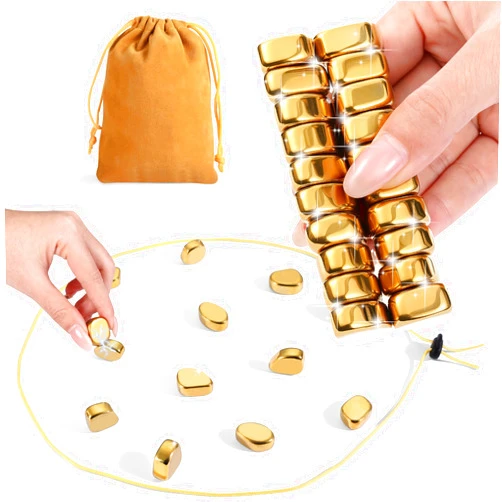 Vinncalri Upgraded Magnetic Chess Game Set with 20 Larger Golden Stones & Rope, Portable Magnet Game, Fun Strategy Puzzle for Kids & Adults, Family Party Travel Cluster Game