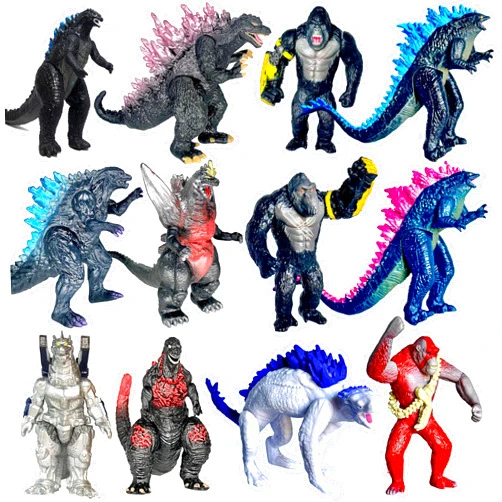 TwCare Set of 12 Godzilla x Kong: The New Empire, Dinosaur Dragon Toys Action Figures, Evolved Basic Exquisite Battle Roar B.E.A.S.T. Glove Shimo Frost Bite Mecha King Ghidorah Cake Toppers Pack