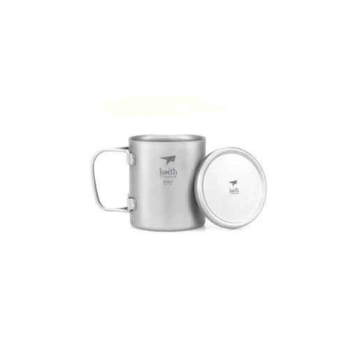 Keith Titanium Ti3351 Double-Wall Mug with Folding Handle and Lid - 7.4 fl oz