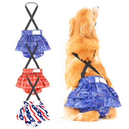 Avont 3 Pack Avont Washable Female Dog Diaper with Suspender, Reusable Girl Doggie Diapers for Small Medium Large Doggy in Heat Cycle Period Incontinence -L