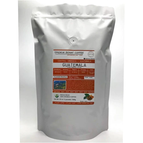 Smokin Beans Central America, Guatemala (2-Pound Bag) Premium Arabica Coffee Freshly Custom Roasted Today (Full City Roast/Whole Bean) Customized Roast Or Grind Is Available By Messaging Us At Time Of Checkout
