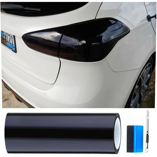 LZLRUN Dark Black and Light Smoke Headlight Taillight Tint Air-Release Vinyl Wrap Film Roll, Tint for Headlights, TPU Material (Dark Black, 16