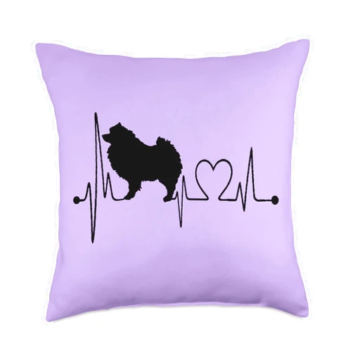 Keeshond Funny Dogs My Cardio Gift & Tees Keeshond My Heartbeat EKG Funny Cardio Dog Lovers Throw Pillow, 18x18, Multicolor