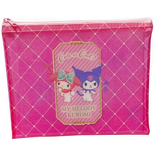 Friend Sanrio My Melody × Kuromi Accessories Cosmetic Flat vinyl pouch Zipper Case Bag 18.5×13.5cm (Happy)