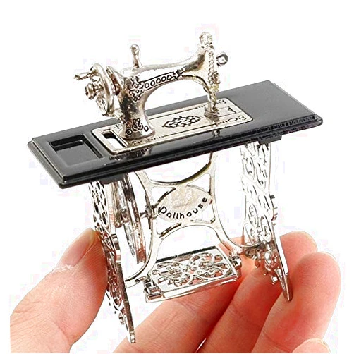 EatingBiting 1/12 1:12 Scale Dollhouse Miniatures Furniture Vintage Silver Sewing Machine Table Metal, Sewing Machine Pedal Can Move, Worth to Keep
