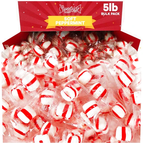 SWEETSIDE CANDY CO. Soft Peppermint Candy Mints, 5 Pound mints bulk individually wrapped, Refreshing Candy for Fresh Breath, Perfect soft peppermint puffs for Offices, Parties, and Everyday Enjoyment