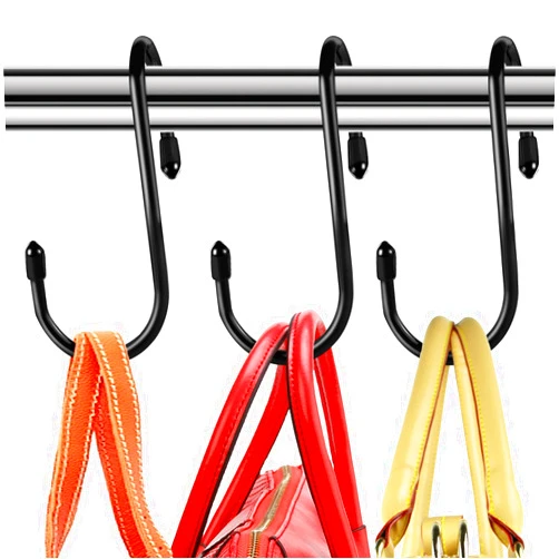 HiGift Purse Hanger for Closet, 8 Pack Unique Twist Design Black Vinyl Coated Bag Hanger Hooks, 5 Inch Large Closet Rod Hooks Purse Organizer for Hanging Purse, Handbags, Belts, Hat, Backpack, Jeans