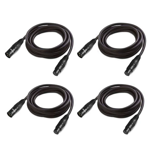 JLPOW 10 ft Flexible DMX Cable, Gold-Plated 3 Pin Signal XLR Male to Female DMX Cable Wire, Best for DJ Stage Lighting Moving Head Lights Par Light (4 Pack)