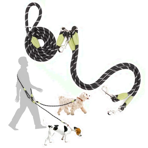pawstrip Hands Free Dog Leash 2 Dogs Reflective Dog Double Leash Dual Leashes for Two Dogs Heavy Duty Crossbody Dog Leash with Coupler Large Medium Dogs Training Leash