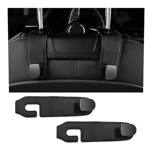 Suvnie 2 PCS Car Seat Headrest Hooks, Microfiber Leather Back Seat Hanging Storage Organizer, Automotive Purse Bags Hanger, Universal Vehicle Interior Accessories for Men and Women (Black)