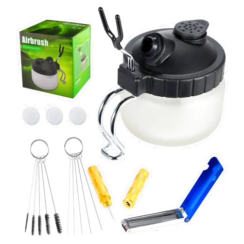 JOYABEST Multi-Purpose AirbrushCleaning Pot Airbrush Washing kit,with Spray GunCarburetorCleaning Tool Set,5 Cleaning Needles + 5 Nylon Brushes + 1 Repair Tool for Removing Nozzle Paint, Dirt