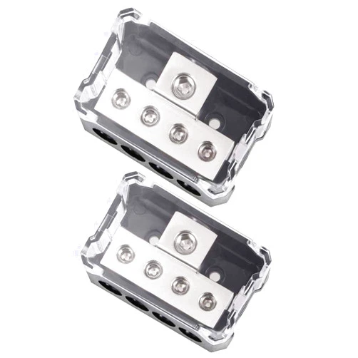 VonSom 4 Way Power Distribution Block, 1x 0/2/4 AWG Gauge in / 4X 4/8/10 Gauge Out Amp Power Distribution Ground Distributor Connecting Block for Car Amplifier Audio Splitter 2 Pack